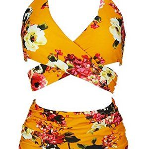 High Waist Bikini Set Cross Wrap Push Up Top Tie C
